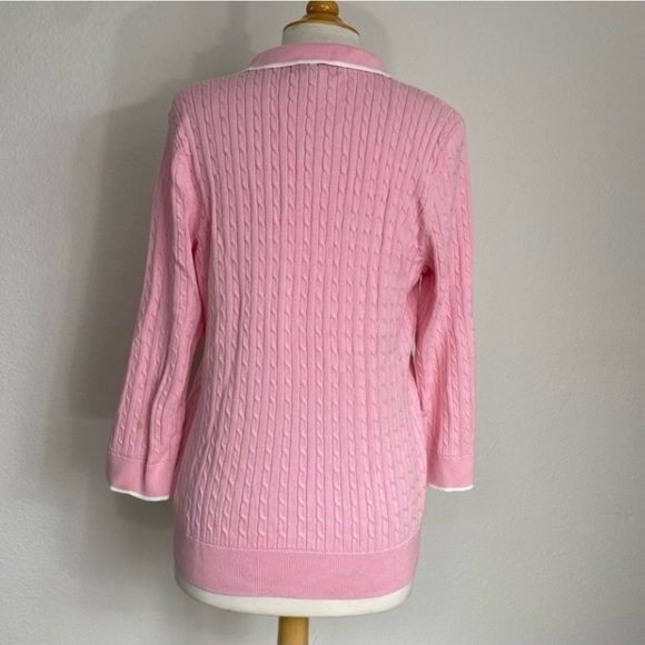 Vintage Ralph Lauren Women Light Pink Collared Cable Knit Soft Sweater XL Preppy - Picture 2 of 16